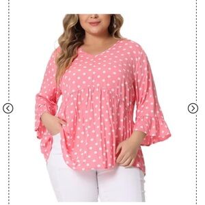 Babydoll Polka Dot Peplum High Low Hem V Neck 3/4 Ruffle Sleeve size 2X